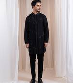 Black embroidered silk kurta pajama