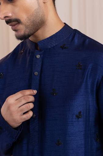 Blue embroidered silk kurta pajama