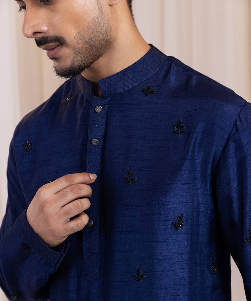 Blue embroidered silk kurta pajama