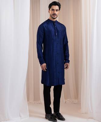 Blue embroidered silk kurta pajama 1