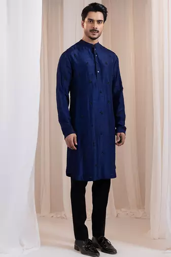 Blue embroidered silk kurta pajama