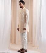 Beige embroidered chanderi kurta pajama