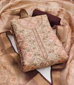 Beige hand embroidery cotton silk semi stitched churidar dress-materials