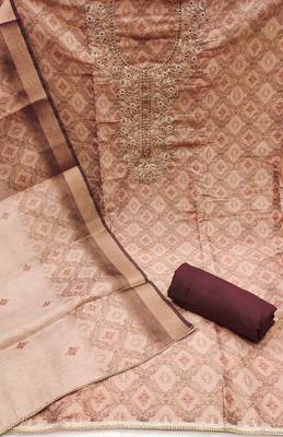 Beige hand embroidery cotton silk churidar dress-materials 2