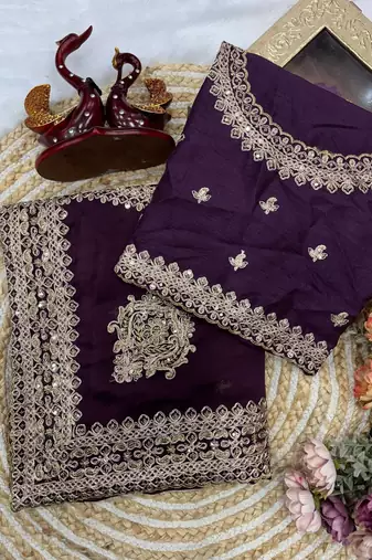 Dark Plum Color Embroidered Rangoli Silk Saree