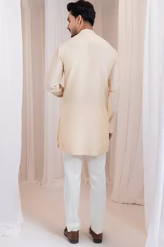 Beige embroidered chanderi kurta pajama