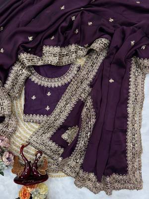Dark Plum Color Embroidered Rangoli Silk Saree 2