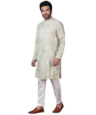 Green embroidered silk kurta pajama 1