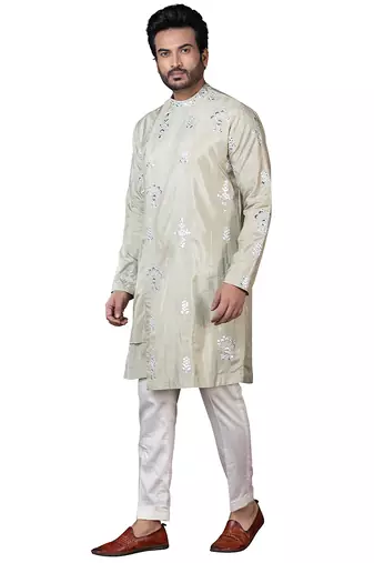 Green embroidered silk kurta pajama
