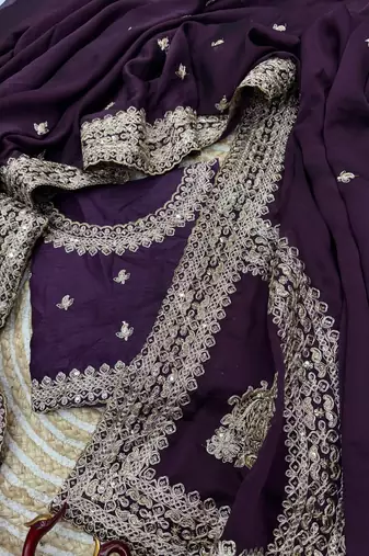 Dark Plum Color Embroidered Rangoli Silk Saree