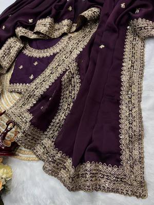Dark Plum Color Embroidered Rangoli Silk Saree 5