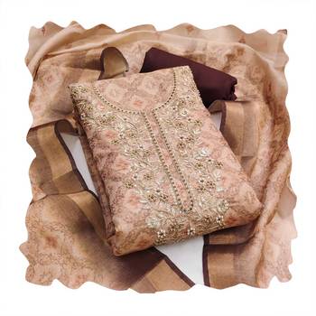 Beige hand embroidery cotton silk churidar dress-materials 4
