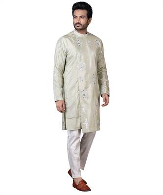 Green embroidered silk kurta pajama 2