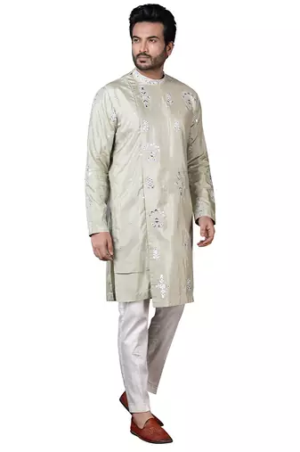 Green embroidered silk kurta pajama