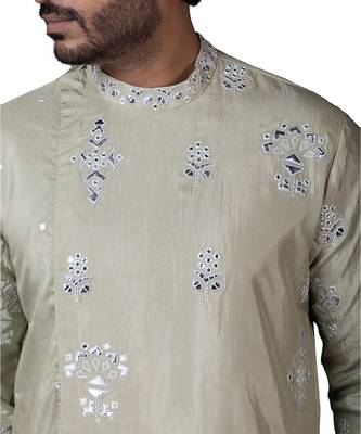Green embroidered silk kurta pajama 3