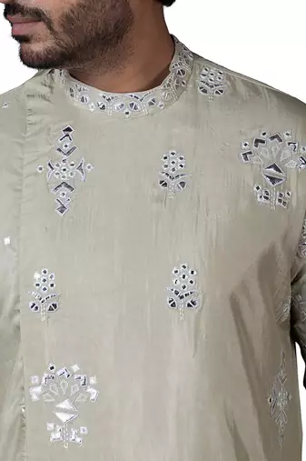 Green embroidered silk kurta pajama
