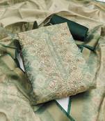 Beige hand embroidery cotton silk semi stitched churidar dress-materials