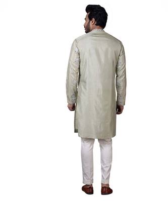 Green embroidered silk kurta pajama 4
