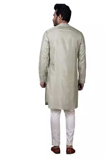 Green embroidered silk kurta pajama