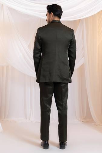 Green embroidered satin Co ord set