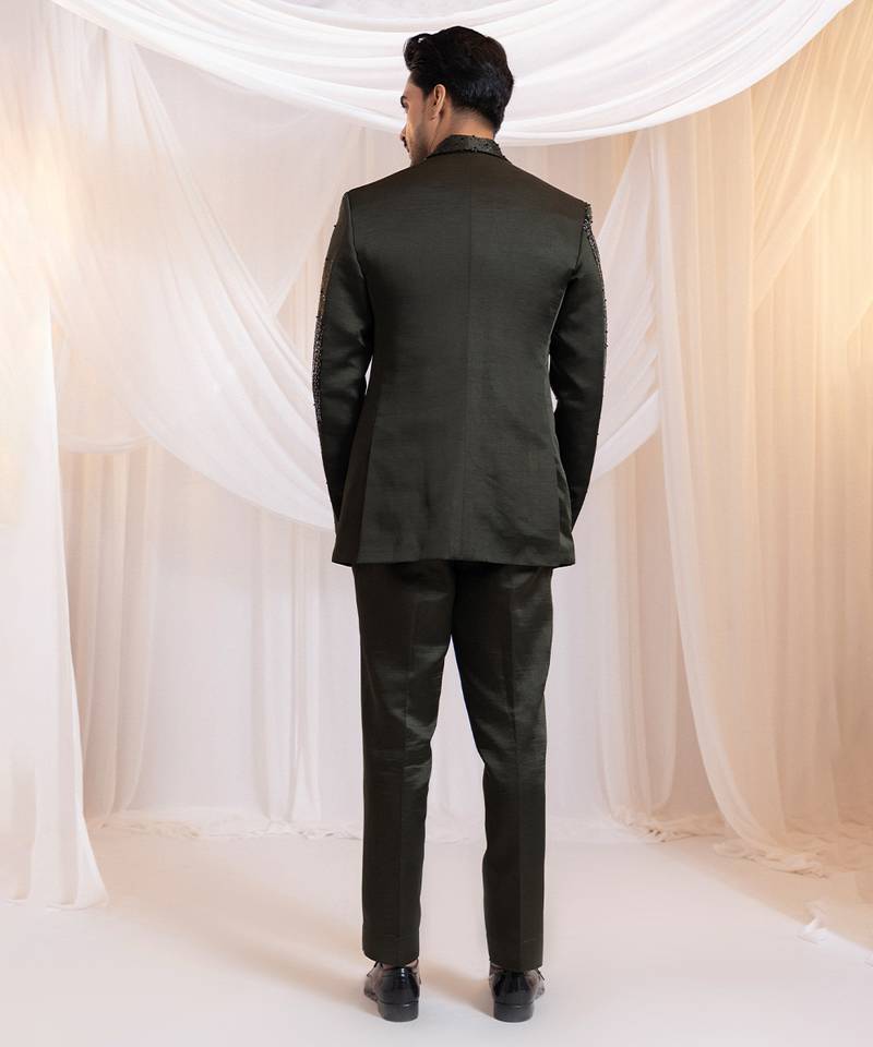 Green embroidered satin Co ord set