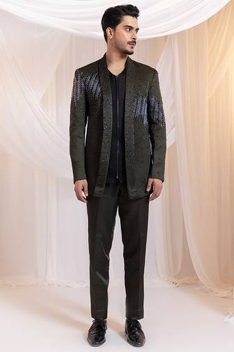 Green embroidered satin Co ord set