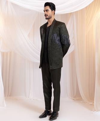 Green embroidered satin Co ord set 4