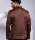 Brown embroidered satin bomber jacket