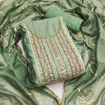 Sea-green sequins cotton churidar dress-materials 1
