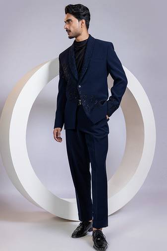 Blue embroidered satin Co ord set