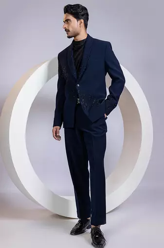 Blue embroidered satin Co ord set