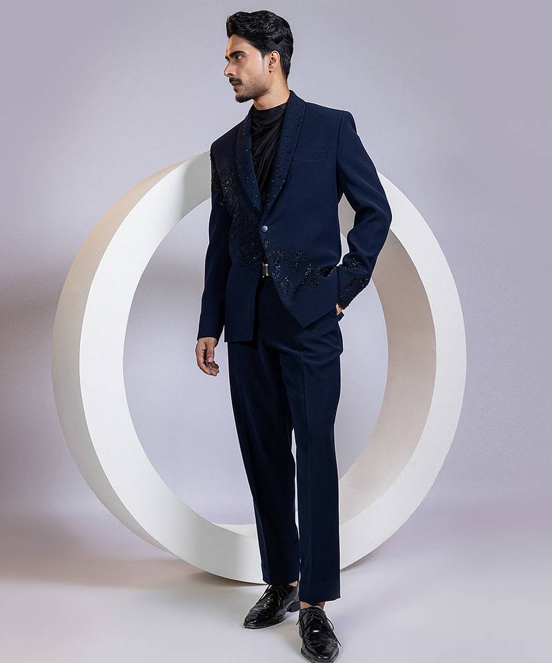 Blue embroidered satin Co ord set