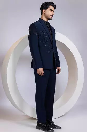 Blue embroidered satin Co ord set