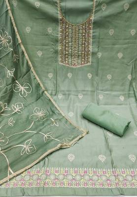 Sea-green sequins cotton churidar dress-materials 2