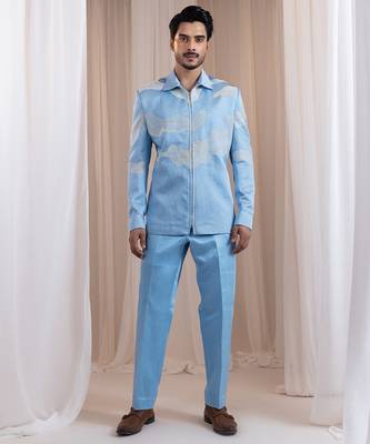 Blue embroidered satin Co ord set 1
