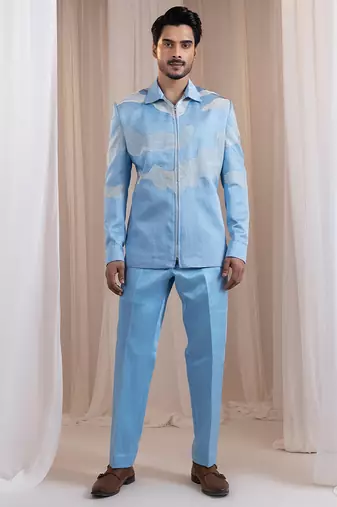 Blue embroidered satin Co ord set