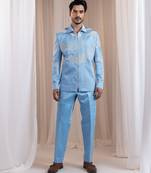 Blue embroidered satin Co ord set