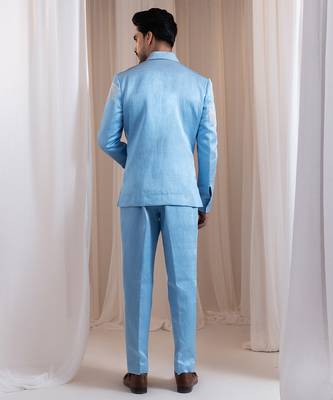 Blue embroidered satin Co ord set 2