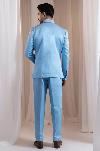 Blue embroidered satin Co ord set