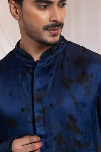 Blue embroidered satin kurta pajama