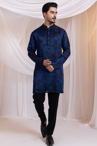 Blue embroidered satin kurta pajama