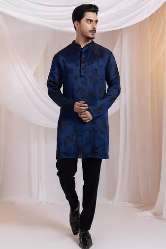 Blue embroidered satin kurta pajama