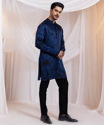 Blue embroidered satin kurta pajama 3