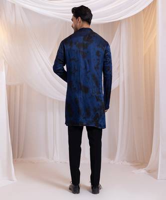 Blue embroidered satin kurta pajama 4