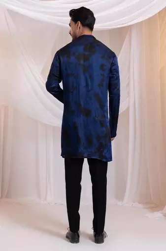 Blue embroidered satin kurta pajama