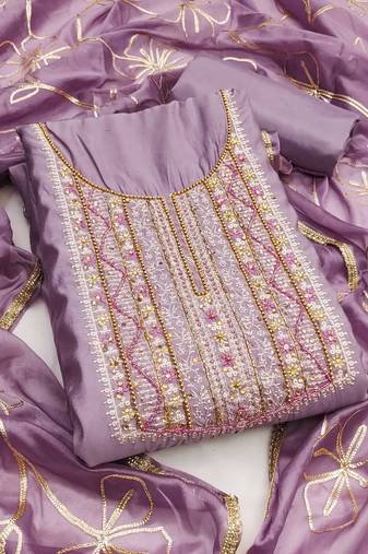 Purple sequins cotton semi stitched churidar dress-materials