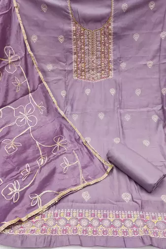 Purple sequins cotton churidar dress-materials