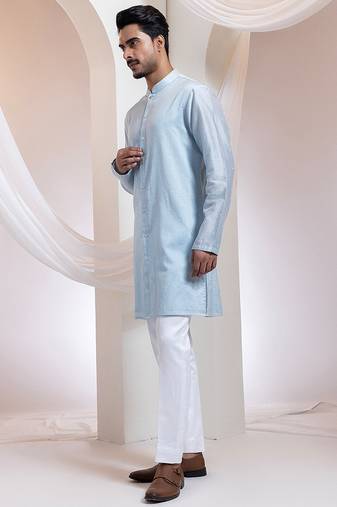 Blue embroidered chanderi kurta pajama