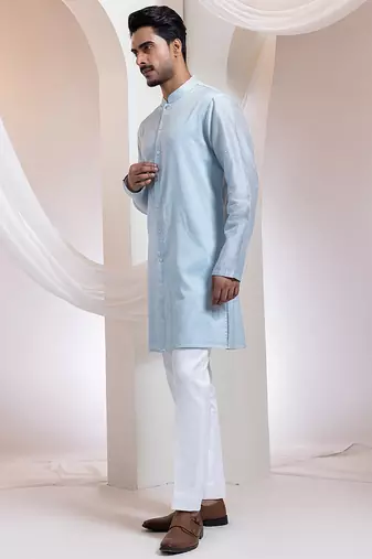 Blue embroidered chanderi kurta pajama