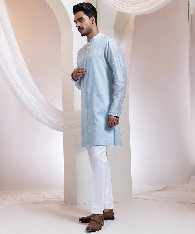 Blue embroidered chanderi kurta pajama